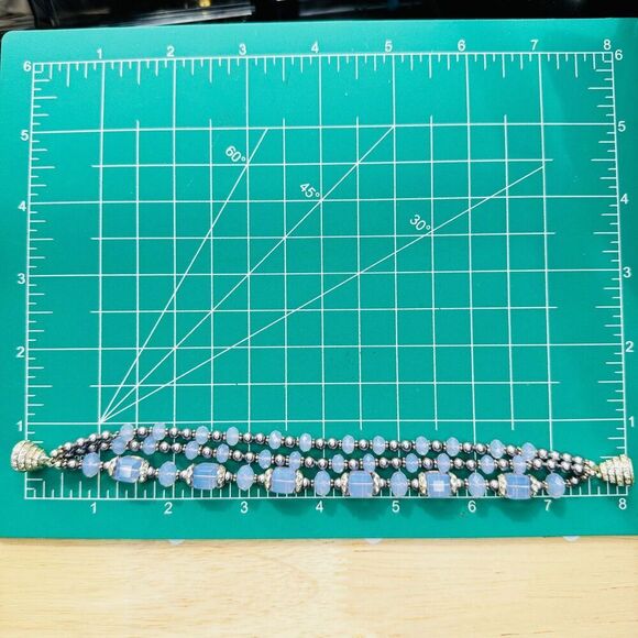 Three Strands Opalite w/ Faux Pearl Beaded Bracelet Rhinestones Magnetic Closure - Picture 10 of 10